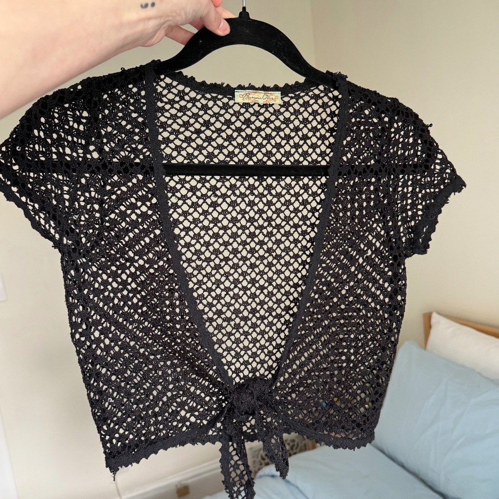 VINTAGE y2k knit crotchet sequinned shrug
